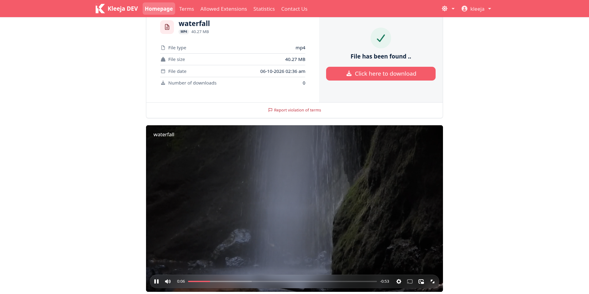The video player on a file's download page
